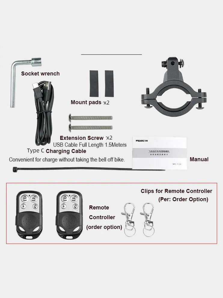 125db USB Charge Bicycle Electric Bell Cycle Motorcycle Scooter Trumpet Horn Optional Anti-theft alarm Siren & Remote Control