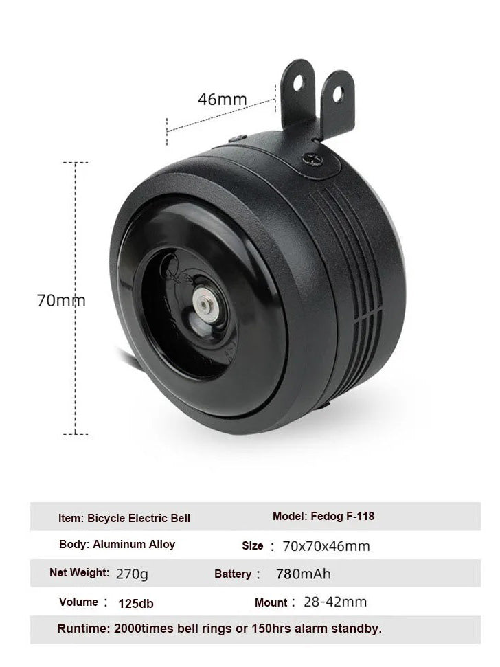 125db USB Charge Bicycle Electric Bell Cycle Motorcycle Scooter Trumpet Horn Optional Anti-theft alarm Siren & Remote Control